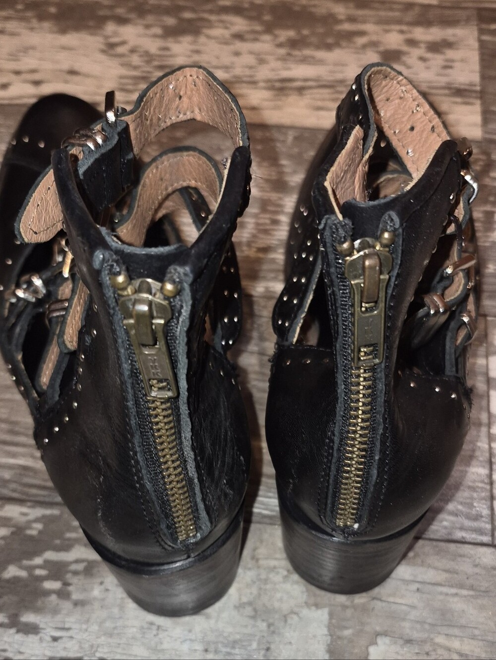 Black Studded Strappy Women’s Leather Shoes - Picture 3 of 3